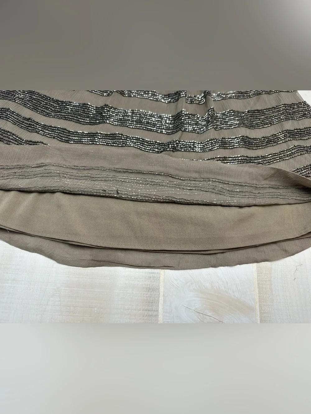 Club Monaco Taupe Beaded Silk Circle Skirt